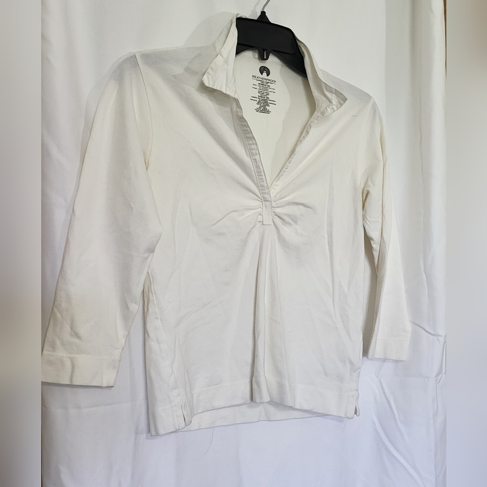 Weatherproof Women's Off-White Organic Cotton V-neck 3/4 Sleeve Blouse Medium